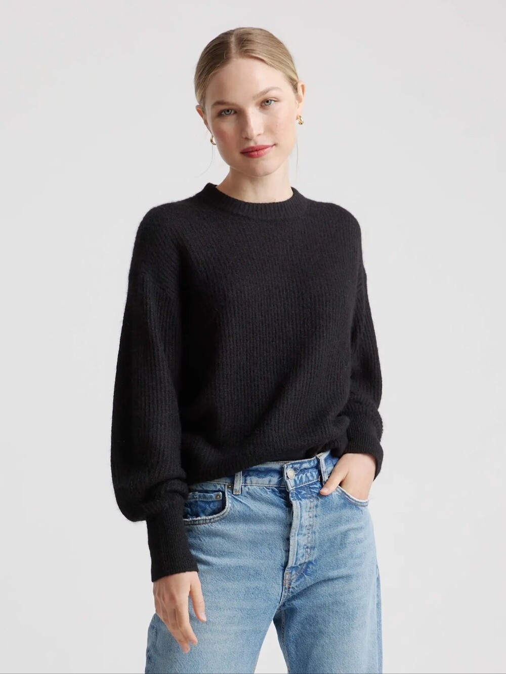 QUINCE Sweater Baby Alpaca Wool Crew Black Size L